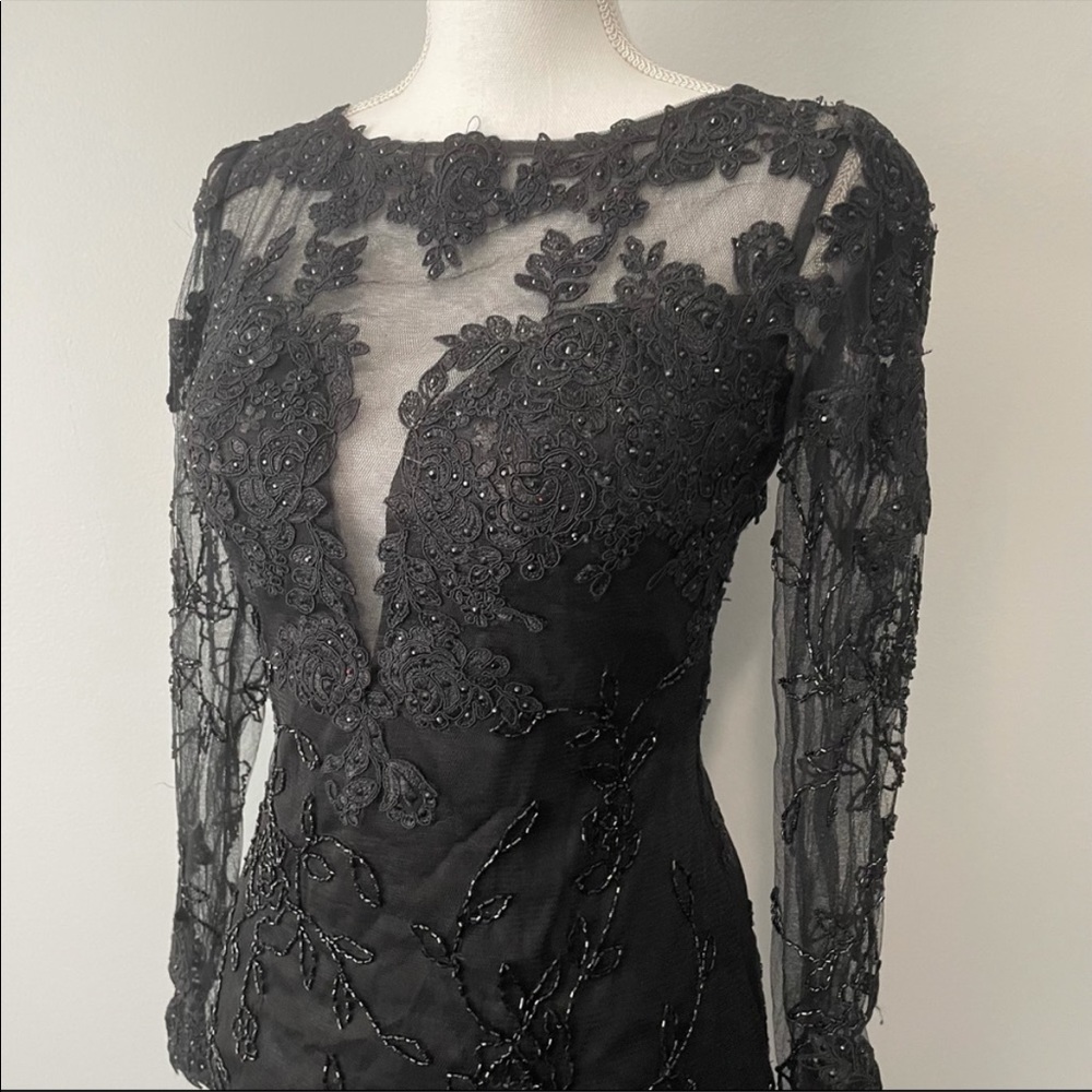 Dave & Johnny black beaded lace cocktail dress 5/6